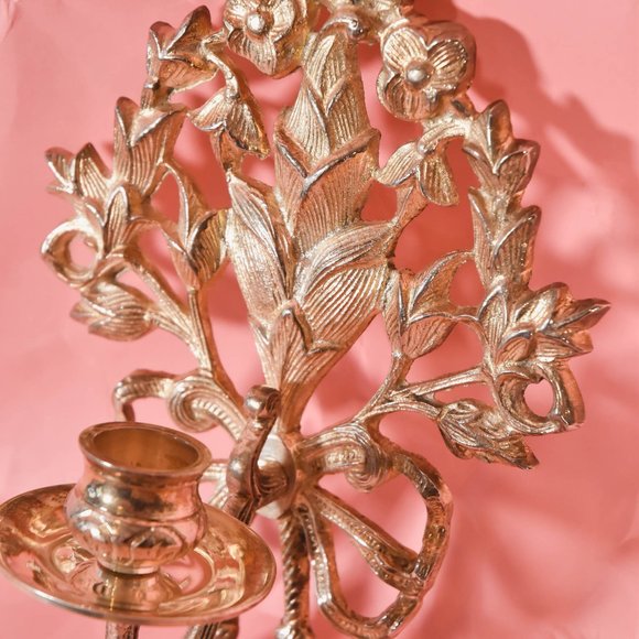 Set of 2 Silver Floral Candle Sconces, Vintage Silver Candle Holder, - Picture 5 of 8